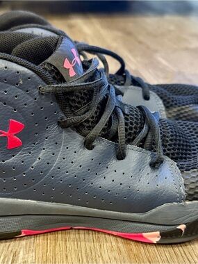 Under Armour Kids Black Sneakers with Pink Logo Accents